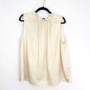 Ann Taylor Factory Beige Ruffle Neck Sleeveless Blouse